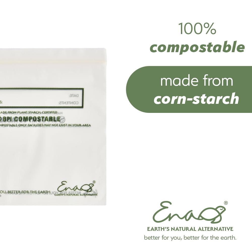 100% Compostable Food Storage Bags, Sandwich Size 150 Pack, Eco-Friendly Freezer Bags, Resealable, Heavy-Duty, Reusable, Leak Resistant, Off-White