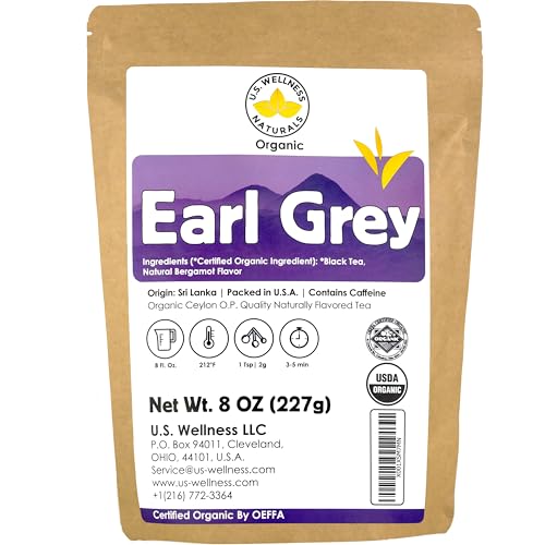 Earl Grey Tea, FLORAL & CITRUSY, Natural Bergamot Flavor Blended with ORGANIC Loose Leaf Tea, 110+ Cups, 8oz, ORGANIC CEYLON, OP Grade Tea, U.S.A