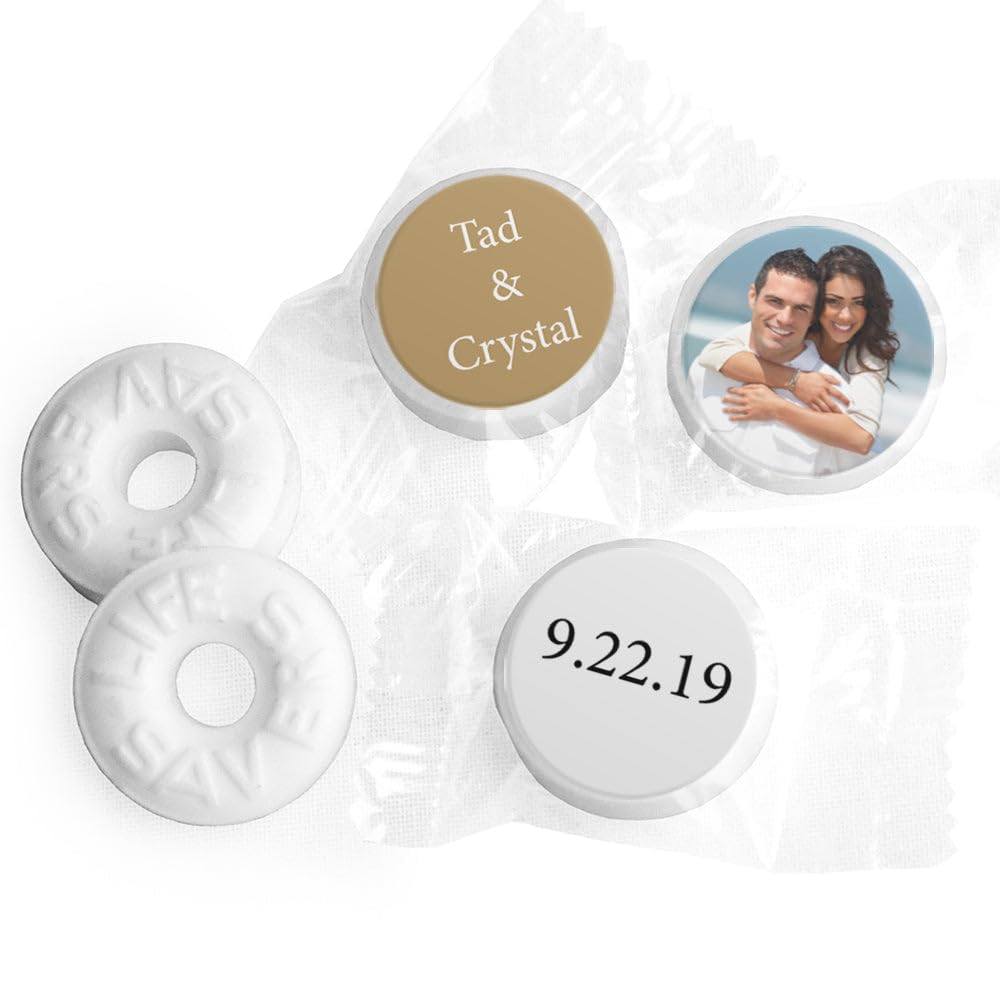 108ct Personalized Wedding Photo Kiss Stickers - Gold (Candy Not Inlcuded)