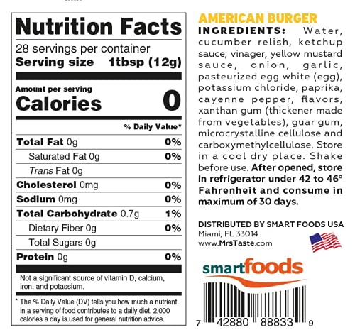 Mrs Taste Sugar Free American Burger, Zero Calories, Zero Sodium, Zero Sugar, High Fiber, Keto Friendly, Paleo Friendly, Condiments and Sauces (11 oz