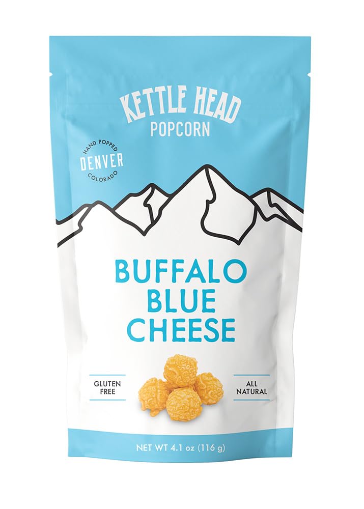 Kettle Head Popcorn Buffalo Blue Cheese, 4.1 oz - Gourmet Spicy Cheesy Popcorn Snack, Bold Buffalo Flavor, Small Batch Popped Corn