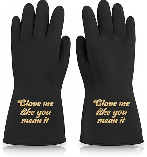 We Glove It Glove Me Like You Mean It Black Dishwashing Gloves - Funny Reusable Cleaning Gloves with Flirty Saying, Gift for Women, Valentines Day