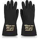 We Glove It Glove Me Like You Mean It Black Dishwashing Gloves - Funny Reusable Cleaning Gloves with Flirty Saying, Gift for Women, Valentines Day