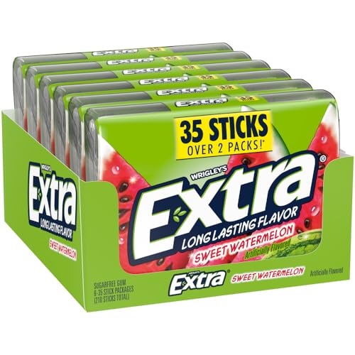 EXTRA Sweet Watermelon Sugar Free Chewing Gum Pack, Individually Wrapped, Fruit Gum 35 Sticks (Pack of 6), Mega Bulk Pack with Long Lasting Flavor