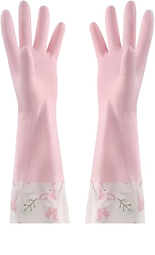 M Size Fleece Lined Cleaning Gloves, Waterproof PVC Household Gloves for Kitchen Dishwashing