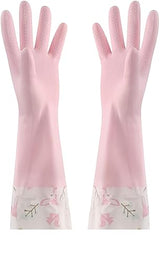 M Size Fleece Lined Cleaning Gloves, Waterproof PVC Household Gloves for Kitchen Dishwashing