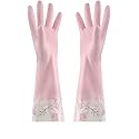 M Size Fleece Lined Cleaning Gloves, Waterproof PVC Household Gloves for Kitchen Dishwashing