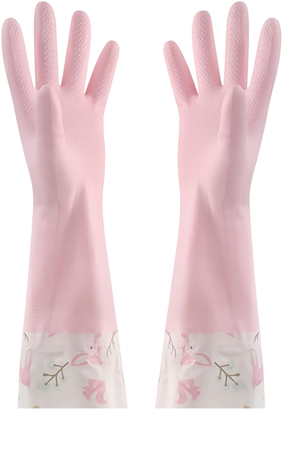 M Size Fleece Lined Cleaning Gloves, Waterproof PVC Household Gloves for Kitchen Dishwashing