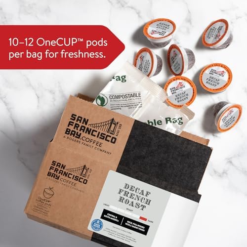 San Francisco Bay Compostable Coffee Pods - DECAF French Roast (12 Ct) K-Cup Compatible including Keurig 2.0, Dark Roast, Swiss Water Processed