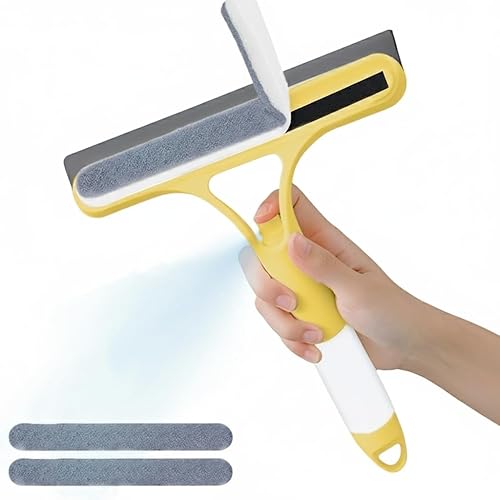 Pro 3 in 1 Window Cleaning Scraper, with 2 Replaceable Cleaning Cotton Strips 3 in 1 Spray Squeegee, Window Squeegee, Suitable for Cleaning Bathroom