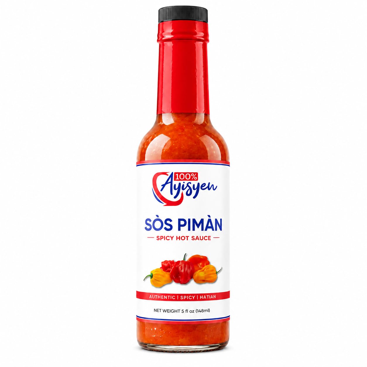Sòs Pimàn Spicy Hot Sauce, Authentic Haitian, Haitian Goat Pepper, 5 fl oz, 100% Ayisyen