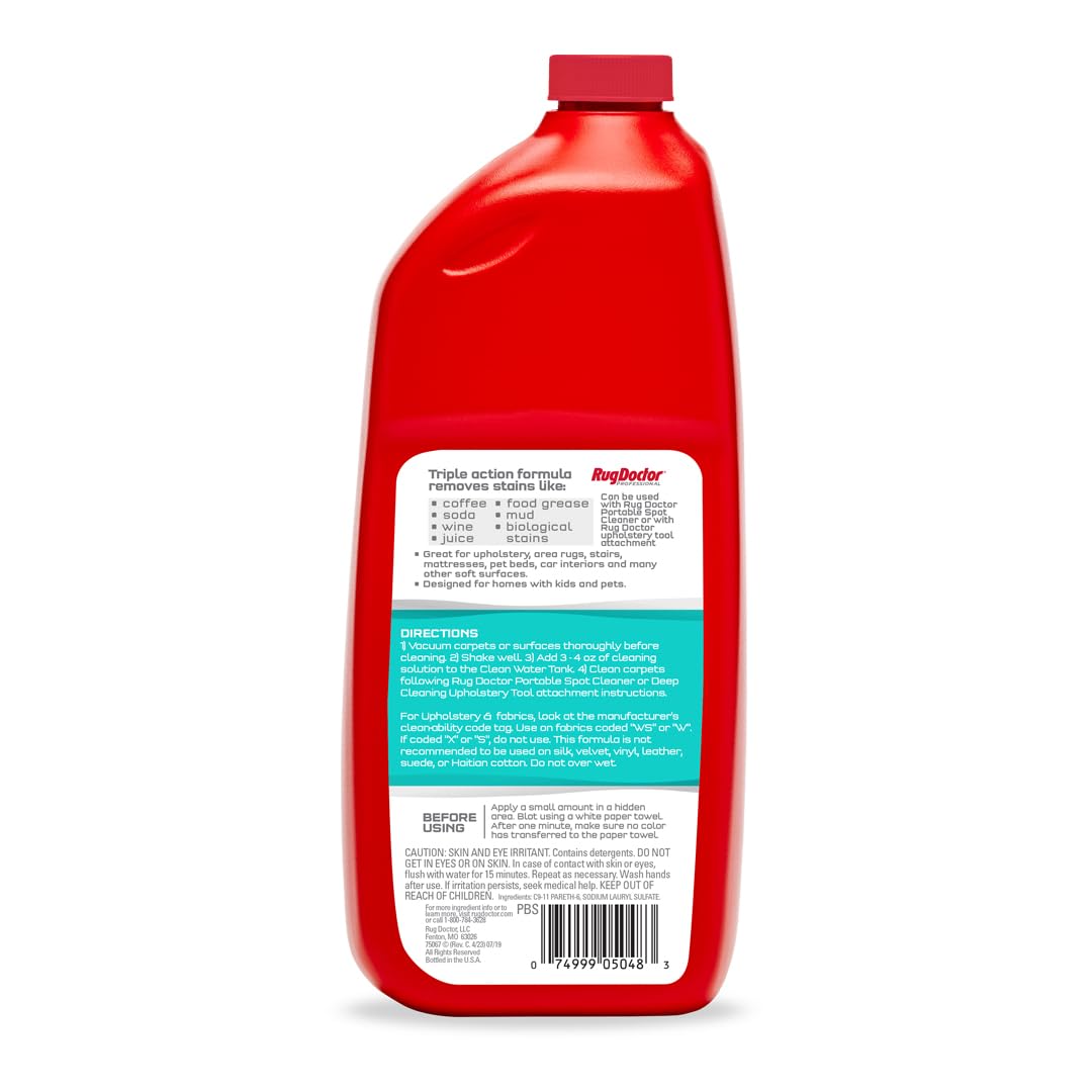 Rug Doctor Spot + Upholstery Cleaner; Triple Action Concentrated Formula 32 oz., Oxy Cleaning Power, Deep Cleans, Deodorizes and Protects Upholstery