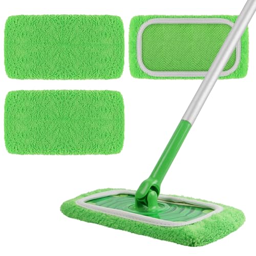AmaVins Reusable 100% Coral Fleece Mop Pads Compatible with Swiffer Sweeper, 3 Pack Wet and Dry Flat Cover, Washable Wet Pads Refill