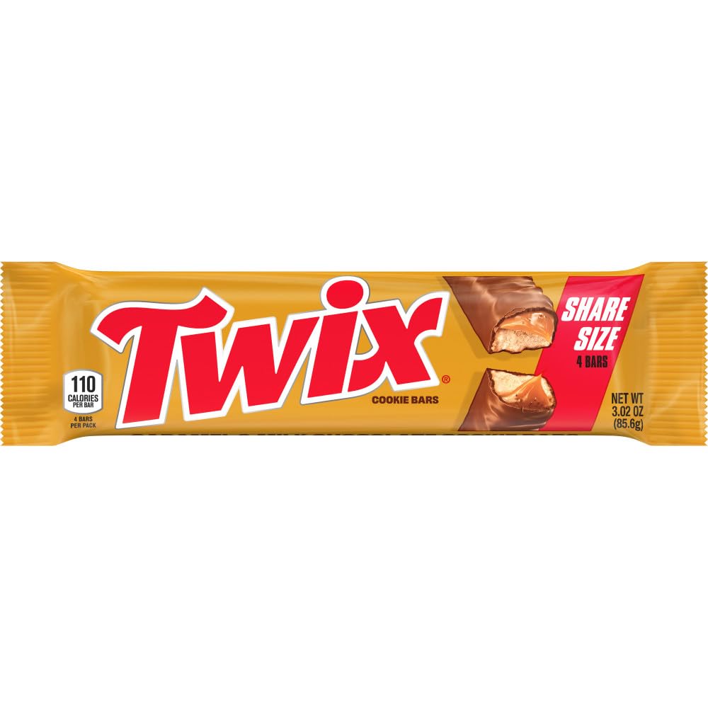 Twix, Milk Chocolate Caramel Cookie Candy Bars, Share Size, 3 Ounce