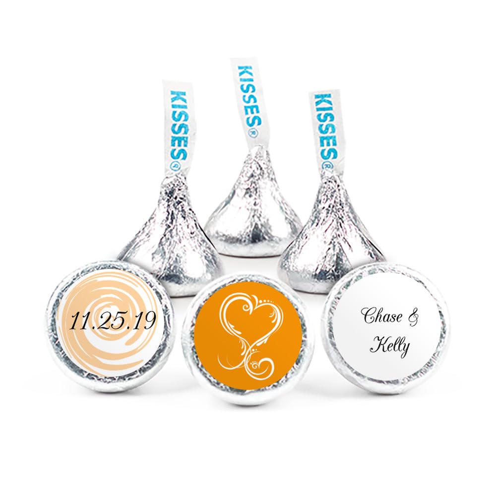 108ct Personalized Swirl Heart DIY Wedding Kiss Stickers (Tangerine)