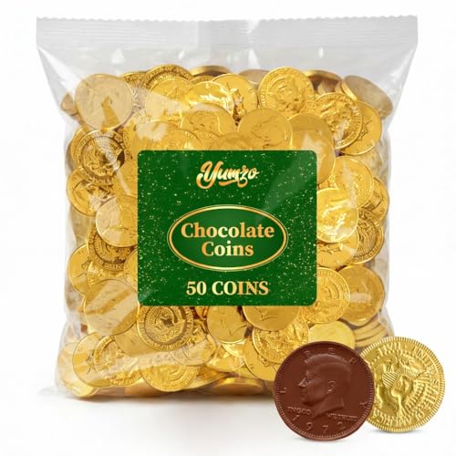 Gold Chocolate Coins, 50 Pack of Gold Chocolate Coins Bulk, Ideal Coin Candy for Themed Parties, Events and Celebrations, Perfect for Gift Bags