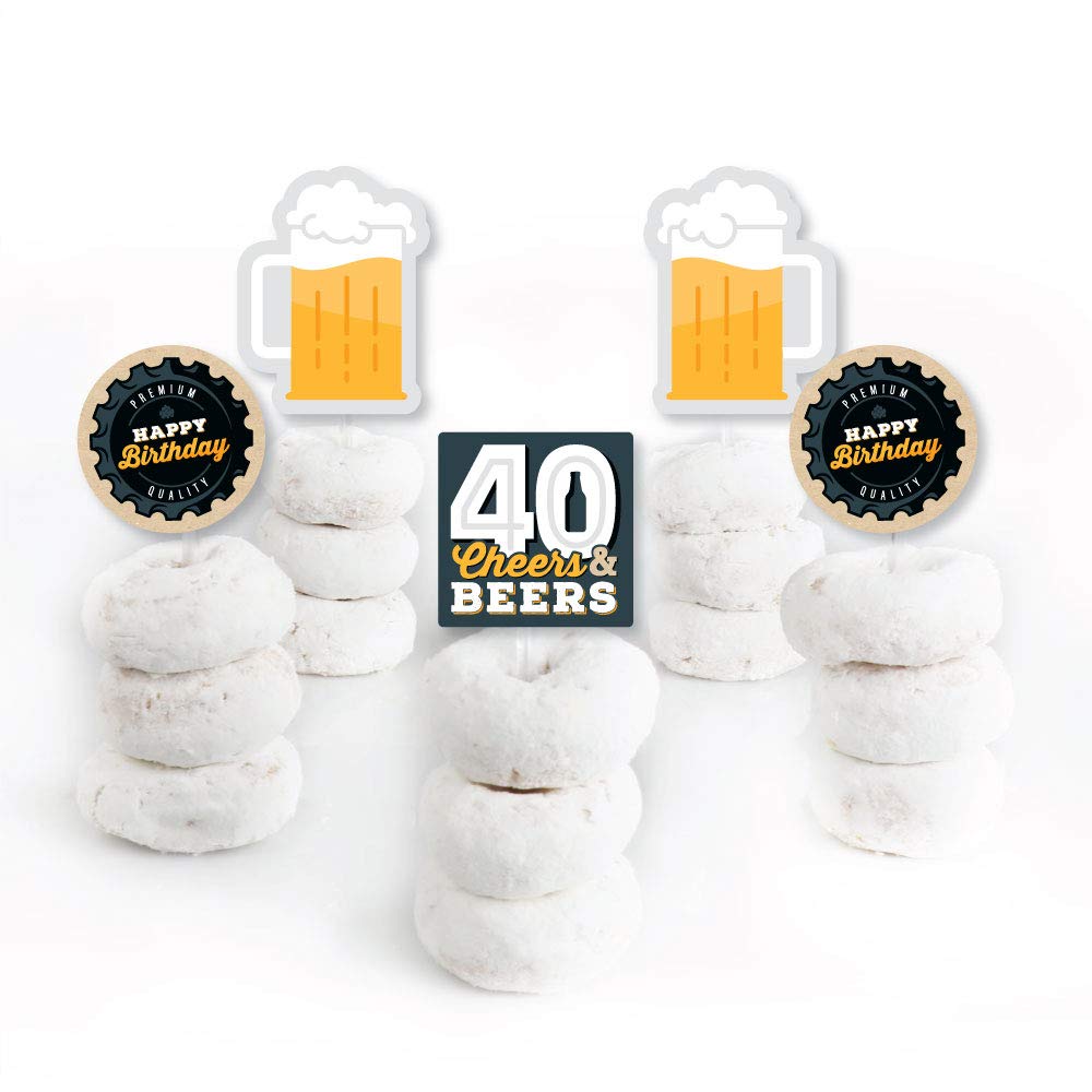 Big Dot of Happiness Cheers and Beers to 40 Years - Dessert Cupcake Toppers - 40th Birthday Party Clear Treat Picks - Set of 24