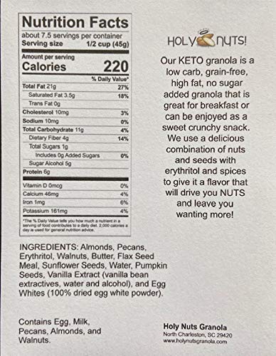 Holy Nuts Keto Food Low Carb Granola - Cereal Snack - Paleo Friendly - Ketogenic Breakfast Nut Foods - Low Sugar, Grain & Gluten Free Healthy Travel