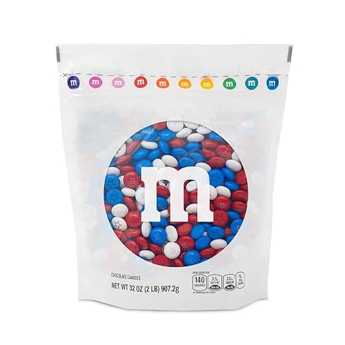 M&M’S USA Red, White, and Blue Milk Chocolate Candy, 2 lbs Bulk Resealable Bag, Great for 4th of July, Memorial Day, and Patriotic Celebrations