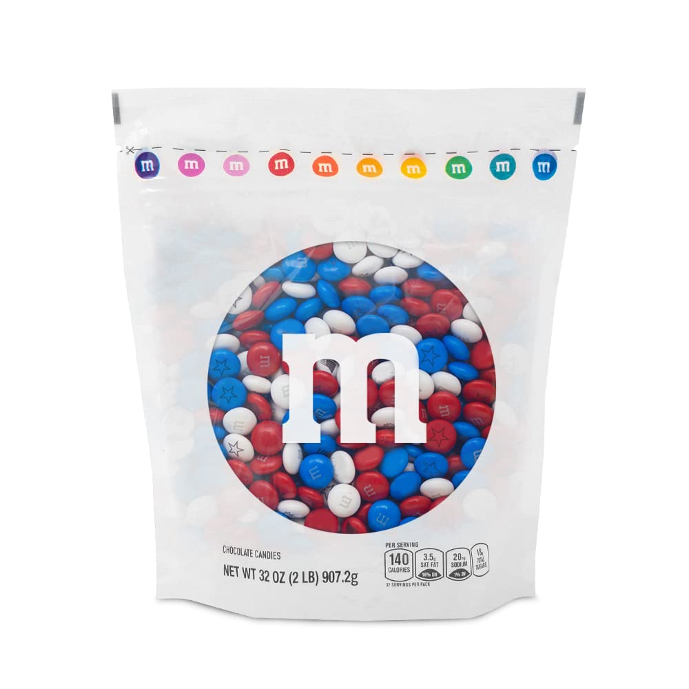 M&M’S USA Red, White, and Blue Milk Chocolate Candy, 2 lbs Bulk Resealable Bag, Great for 4th of July, Memorial Day, and Patriotic Celebrations