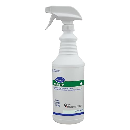 Diversey D1222660 Alpha-HP Multi-Surface Disinfectant Cleaner, Empty Refill Bottles with Preprinted Label and sprayer nozzle, 32-Ounce