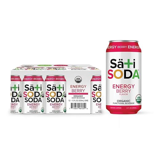 Sati Soda Berry - Natural Energy Soda with Yerba Mate & Guayusa - Low Sugar (9g), Organic, Clean Caffeine Sparkling Drink -Low caffeine (1/4 cup