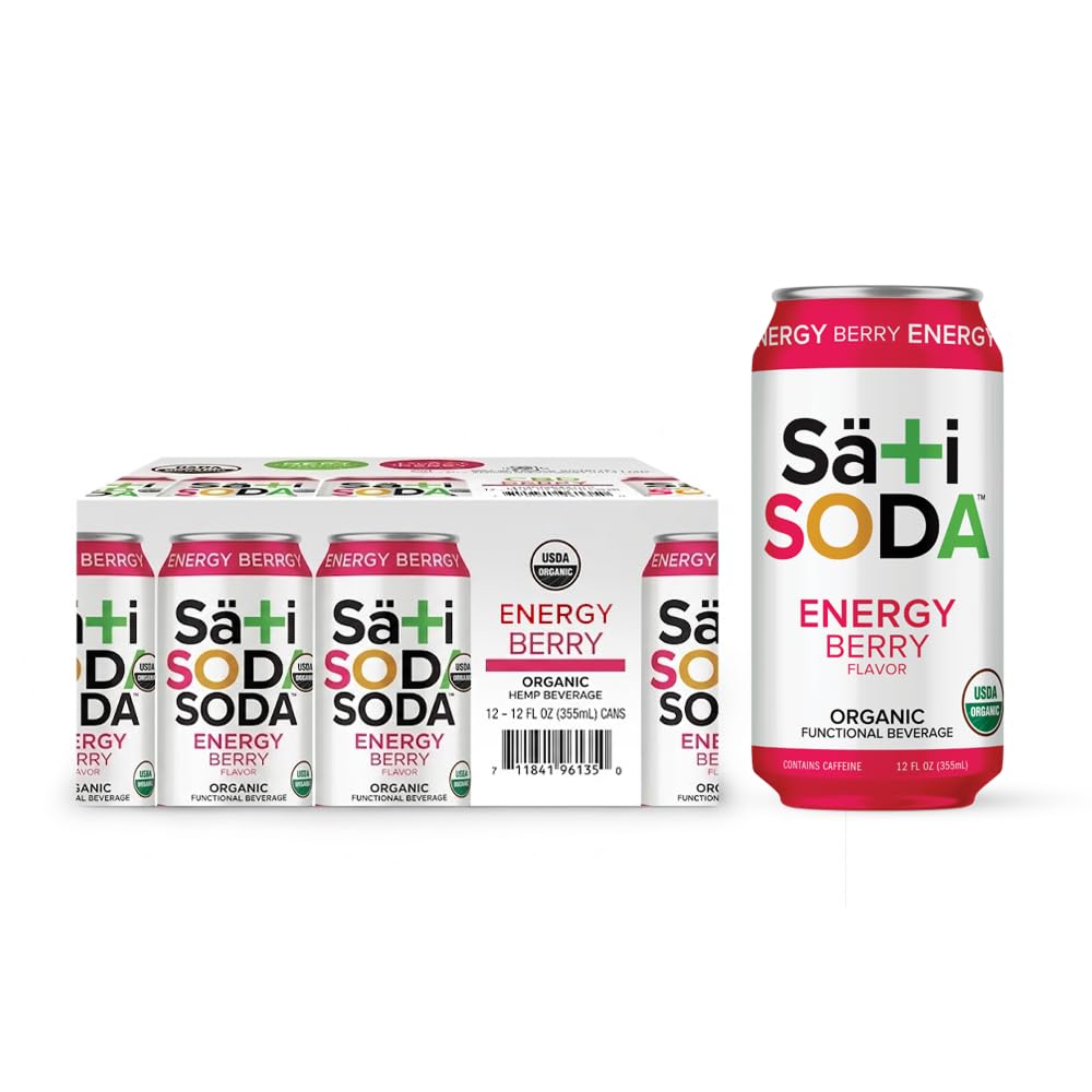 Sati Soda Berry - Natural Energy Soda with Yerba Mate & Guayusa - Low Sugar (9g), Organic, Clean Caffeine Sparkling Drink -Low caffeine (1/4 cup