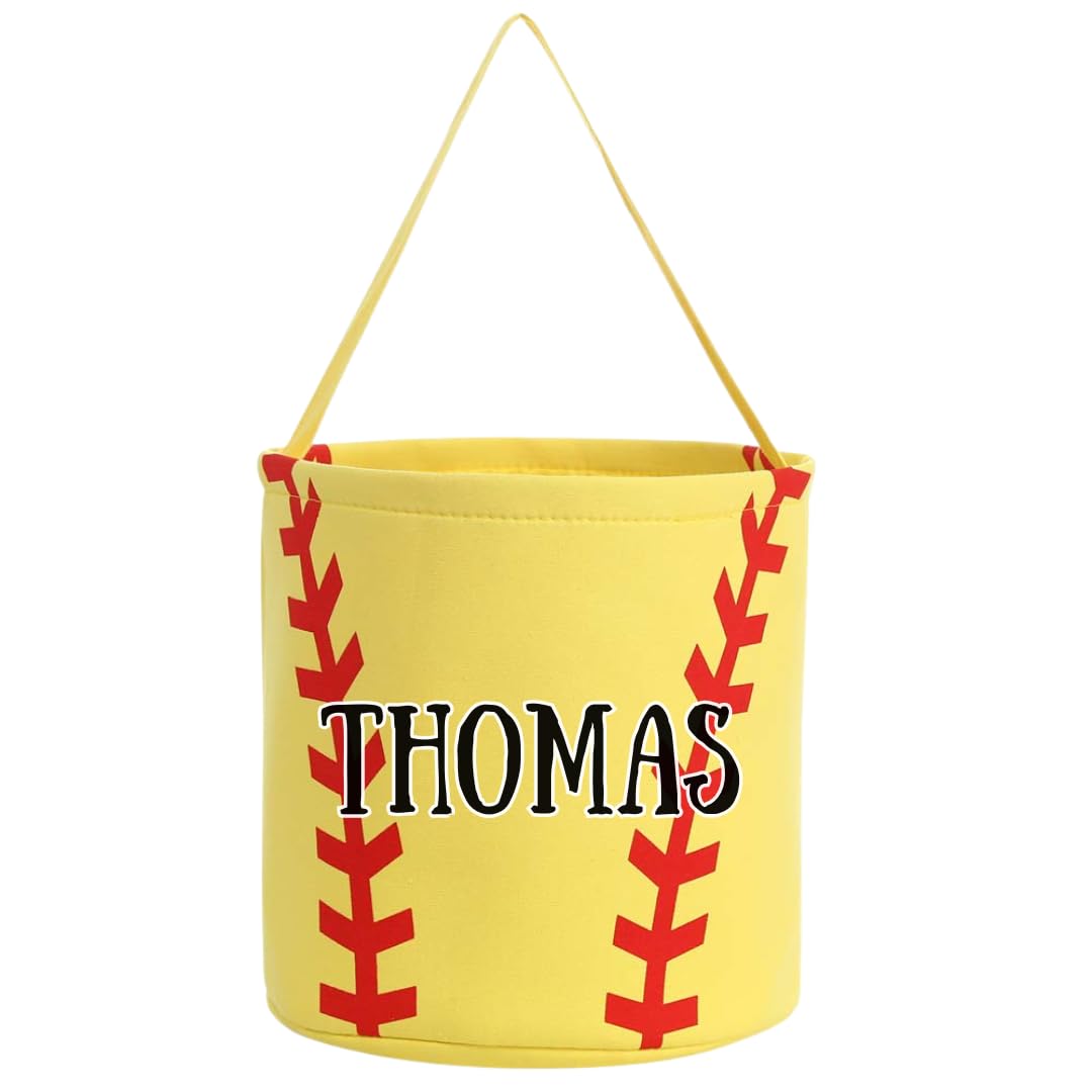 Softball Easter Basket - Personalized Sports Easter Basket, Custom Name Canvas Softball Basket for Easter Halloween, Personalized Gift for Softball