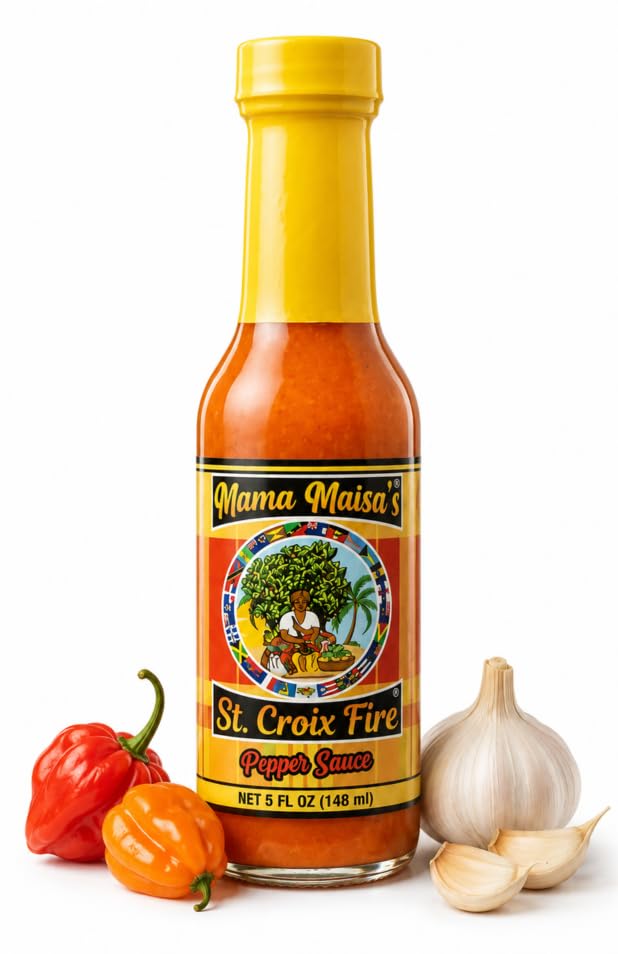 Mama Maisa’s St. Croix Fire Scotch Bonnet Pepper Sauce, 5 fl oz - Authentic Caribbean Hot Sauce with Curry, Mustard & Garlic - Gourmet Island Pepper