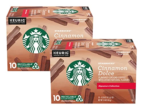 Starbucks Flavored Ground Coffee K-Cup Pods,Cinnamon Dolce,Flavored Ground Coffee Signature Collection,Recyclable K-Cups,10 K-Cup Pods/Box (Pack of 2