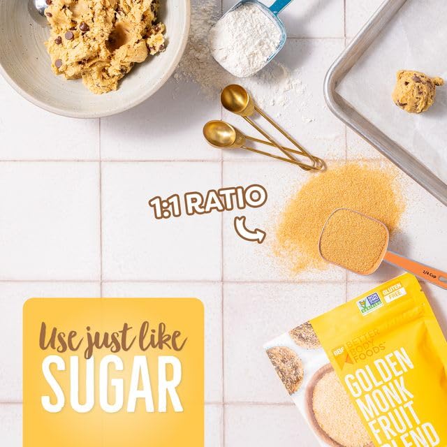 BetterBody Foods Golden Monk Fruit Sweetener Blend - Sugar Substitute, Zero Calorie, Keto Diet Friendly, Zero Net Carbs, Zero Glycemic, Baking