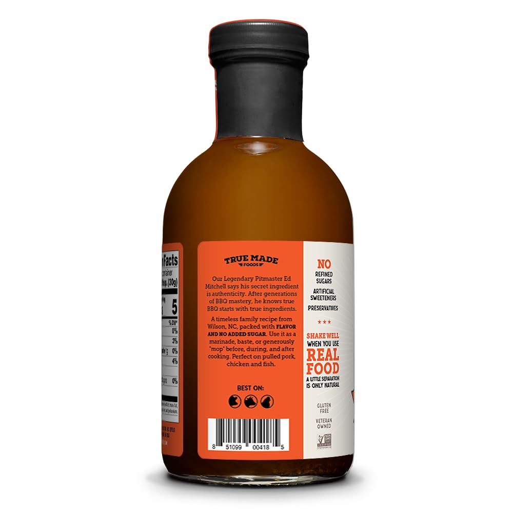 True Made Foods Eastern Carolina Vinegar BBQ Sauce, Authentic Pitmaster Barbecue Recipe, No Sugar, Keto, Whole30, Paleo, Gluten Free, (17oz, 3 Pack)