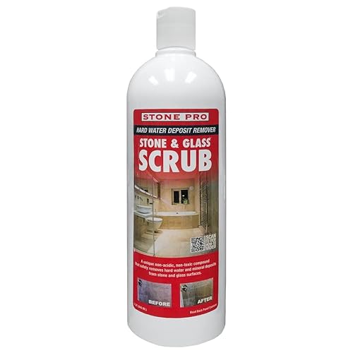 Stone Pro Stone and Glass Scrub - Hard Water Stain Remover - Remove Spots on Glass, Natural Stone, Quartz, & Metal Fixtures (Quart)