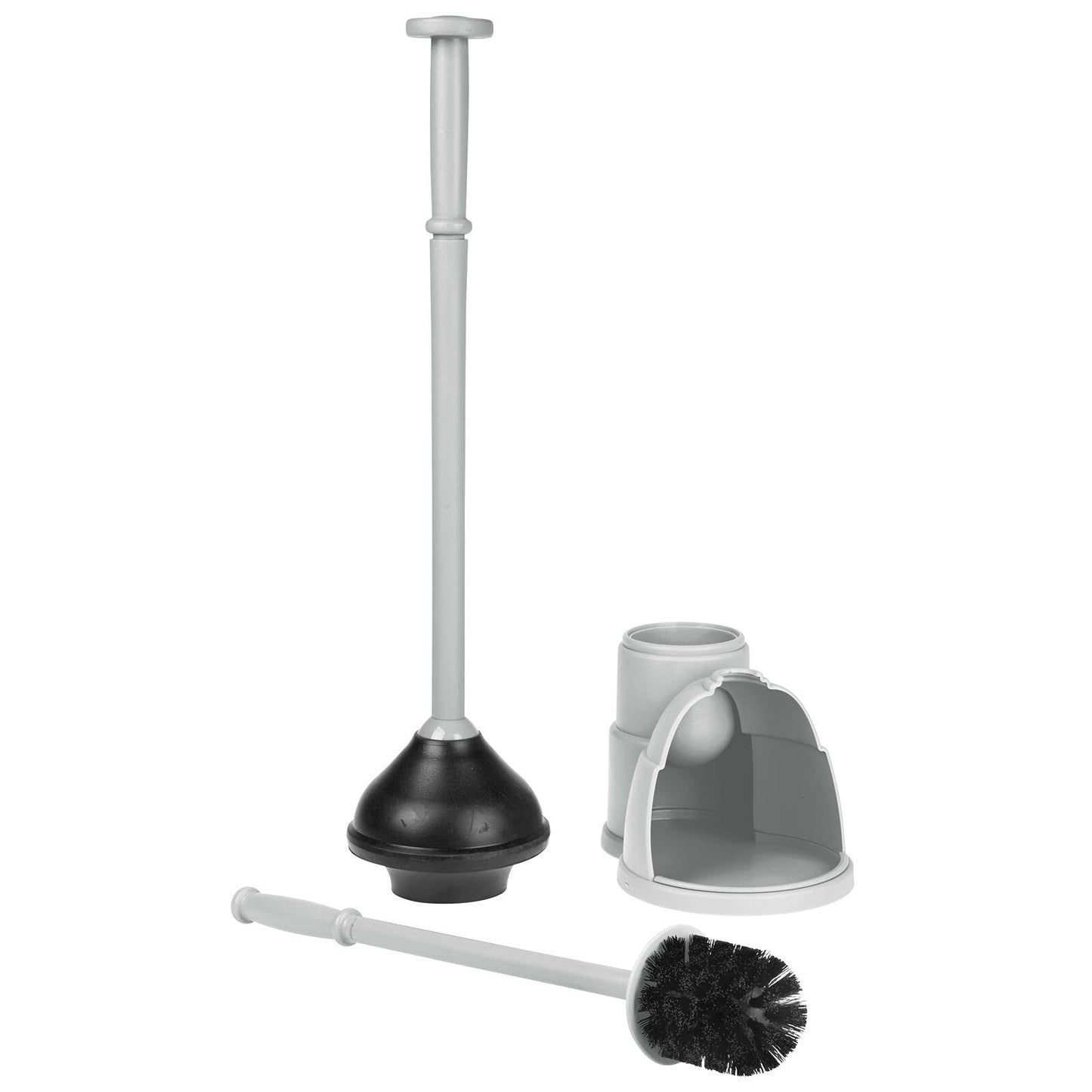 mDesign Plunger and Brush Set for Toilet Bowl - Hidden, Modern Toilet Brush and Plunger Set with Caddy - Brush Cleaner and Plunger Combo with Holder