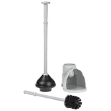mDesign Plunger and Brush Set for Toilet Bowl - Hidden, Modern Toilet Brush and Plunger Set with Caddy - Brush Cleaner and Plunger Combo with Holder