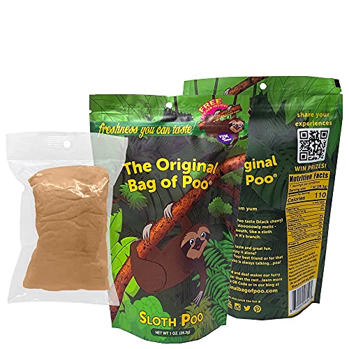 The Original Bag of Poo®, Sloth Poo (Black Cherry Flavor Cotton Candy), Novelty Poop Gag Gift. Free sticker inside.