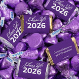 124 Pcs Purple Graduation Candy Assortment - Class of 2026 Assorted Wrapped Miniatures & Purple Foiled Kisses For Party Favors, Buffets And Gifts (1.5