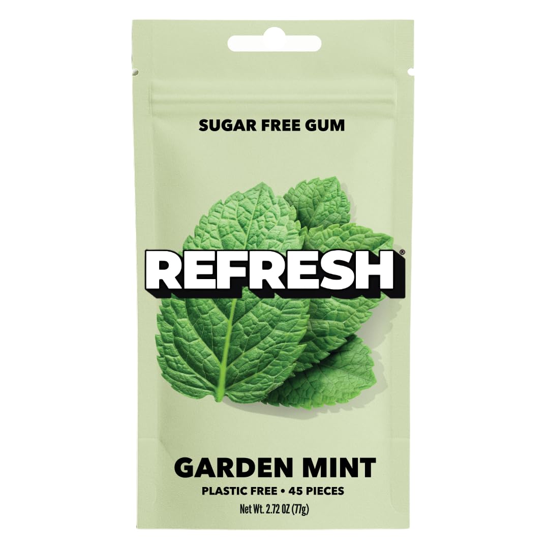 Refresh Gum, Sugar Free, Natural, Xylitol, Aspartame Free Chewing Gum, Natural Flavors & Organic Ingredients, Plastic Free, Non GMO, Gluten Free