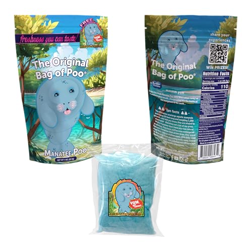 The Original Bag of Poo®, Manatee Poo (Blueberry Flavor Cotton Candy) Novelty Poop Gag Gift. Free sticker inside.