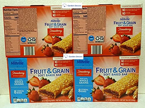 Millville Fruit & Grain Soft Baked Bar Strawberry Naturally Flavored 10.4oz 296g (Four Boxes)
