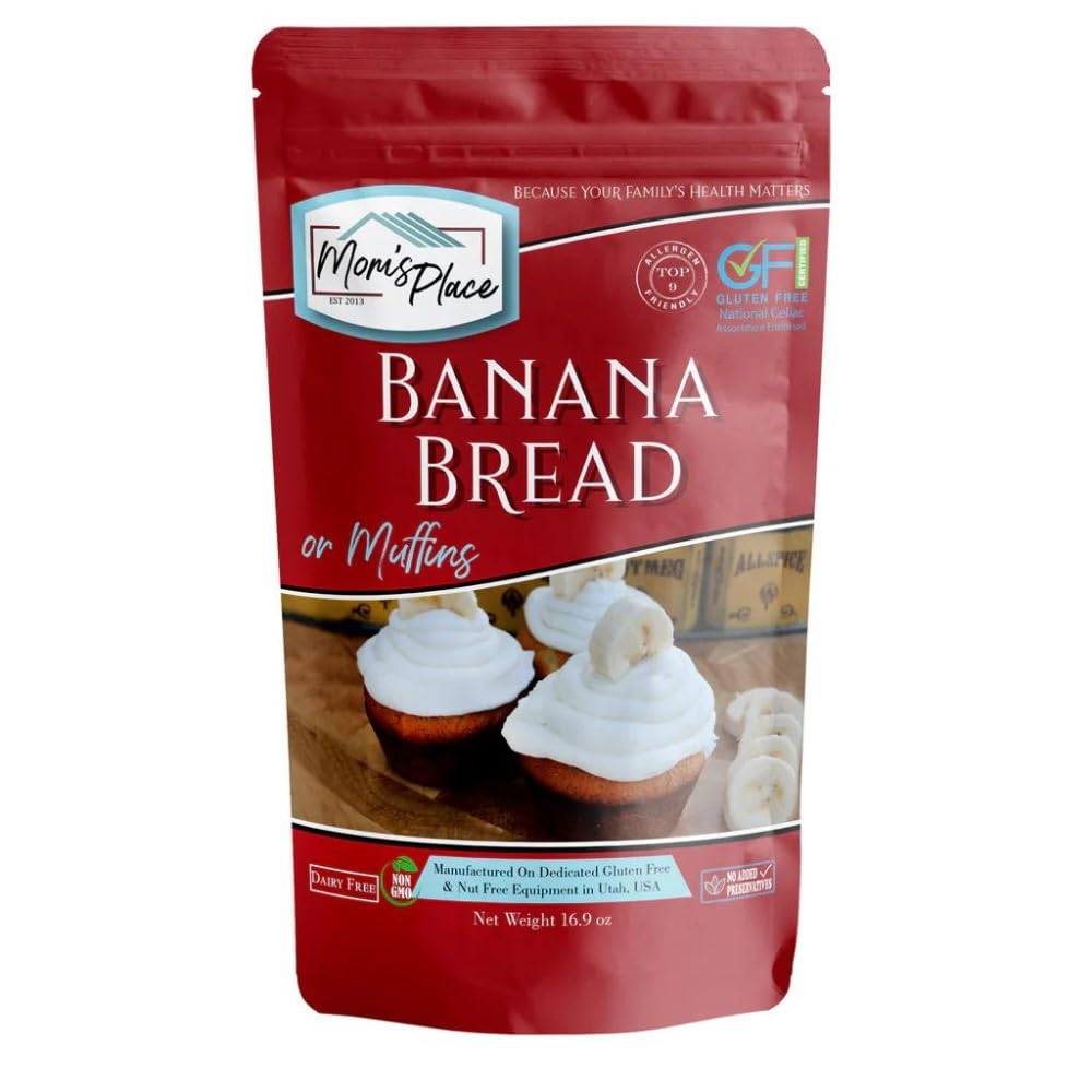 Mom's Place Gluten-Free Banana Bread or Muffin Mix, Nut Free, Dairy Free & Soy Free, Makes 12 Servings, 16.9 oz