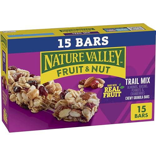 Nature Valley Chewy Fruit & Nut Trail Mix Granola Bars, Almond Raisin & Cranberry with Whole Grain Oats, No Artificial Flavors or Colors, No High