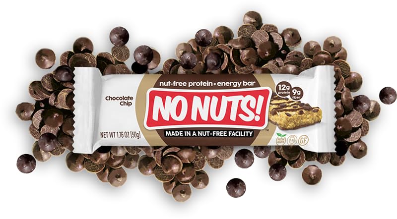 No Nuts! Chocolate Chip Protein Bars 100% Nut-Free & School-Safe | 12g Plant Protein, Vegan, Gluten-Free, Non-GMO, Organic, Kosher | 12 Count