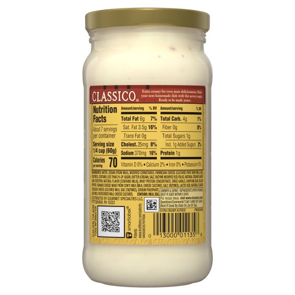 Classico Extra Creamy Alfredo Pasta Sauce, 15 oz Jar - Made with Fresh Cream & Parmesan Cheese, Gluten-Free Italian Style Sauce (Pack of 3)