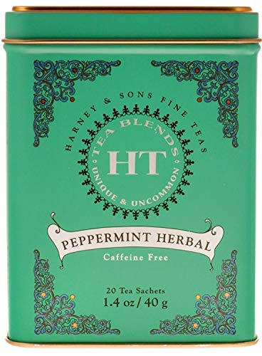 Harney & Sons Peppermint Herbal Caffeine Free with Caffeinated Hot Cinnamon Sunset Black Tea with Orange and Clove (20 Sachets)
