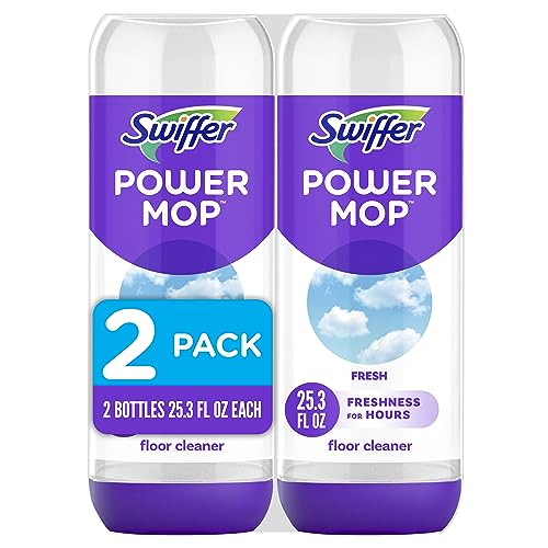 Swiffer PowerMop Liquid Floor Cleaner Refills, Solution for Power Mop, Fresh Scent, 2 Count Mopping Fluid Replacement Bottle, Spray Mops Cleaning