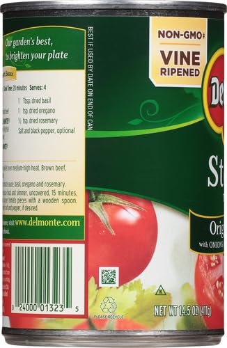 Del Monte Original Recipe Stewed Tomatoes with Onions, Celery & Green Peppers, Canned Tomatoes, 14.5 oz Can