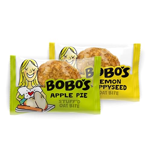Bobo's Oat Bites Fruit Bites Variety - 15 Apple Pie & 15 Lemon Poppyseed, Whole Grain Oats, Plant Based, Non-GMO, Gluten Free Breakfast Bars, Healthy