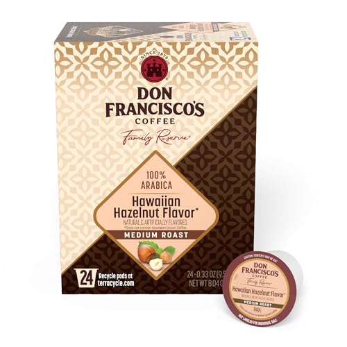 Don Francisco's Hawaiian Hazelnut Flavored Coffee Pods, 24 Count, Medium Roast, Compatible with Keurig Brewers