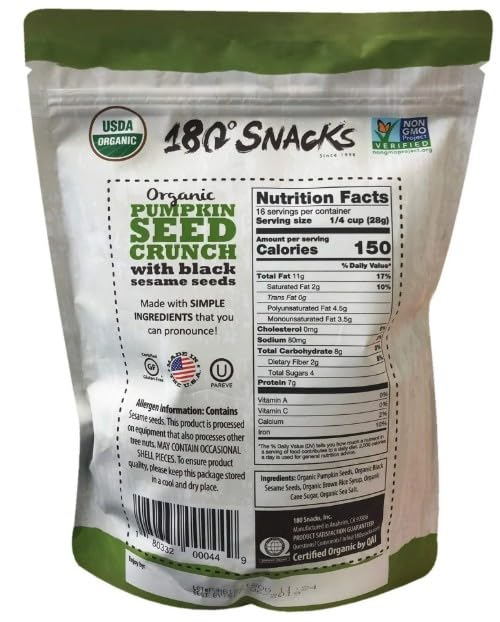 180 Snacks Organic Pumpkin Seed Crunch with Black Sesame Seeds Clusters, Low Cholestrol - 16 Ounces